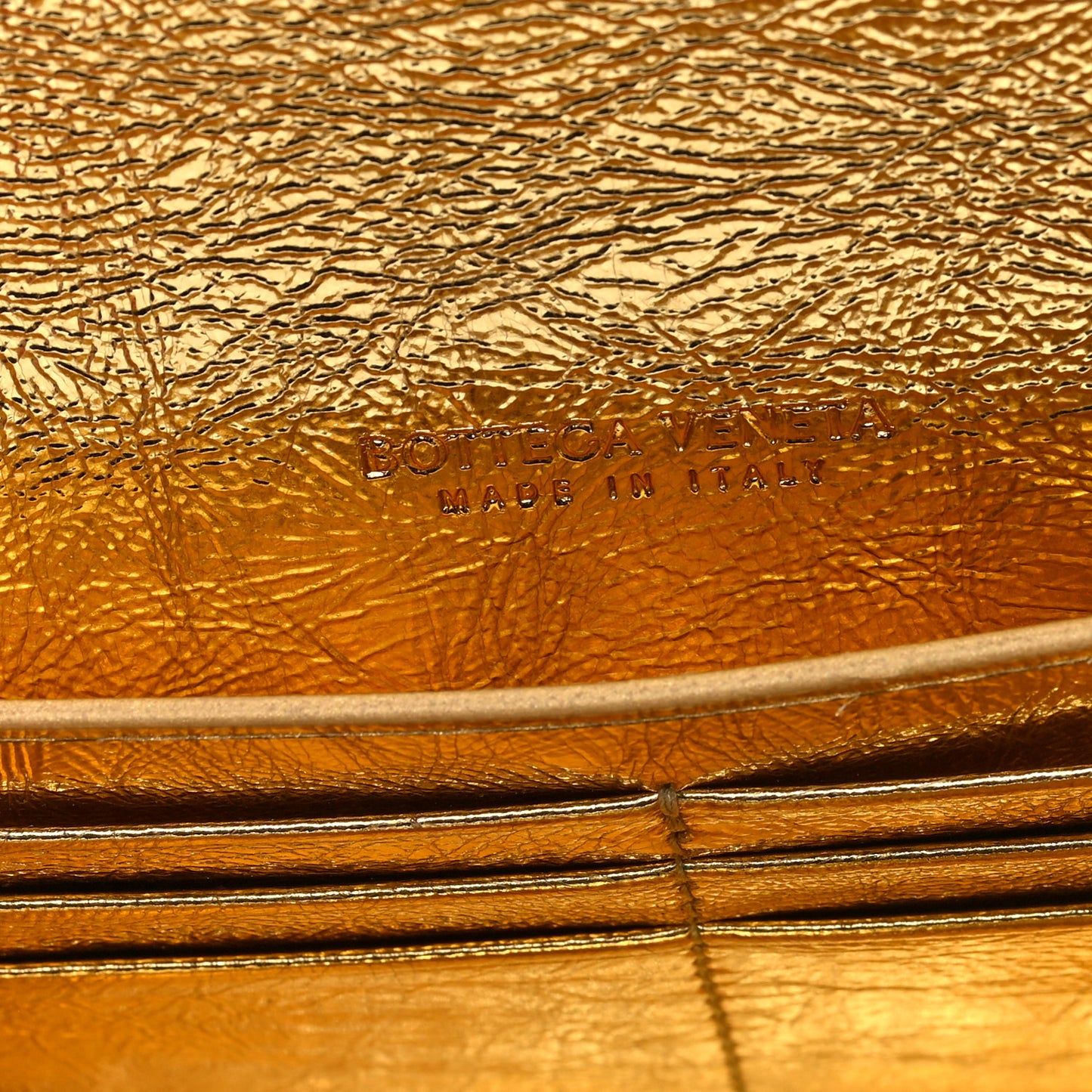 Metallic Lambskin Intrecciato Long Andiamo Top Handle Clutch Gold