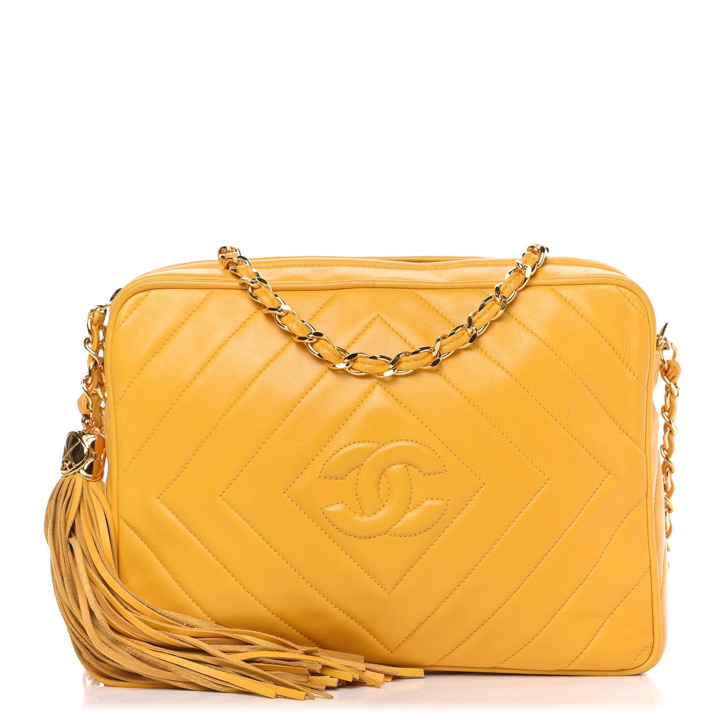 Lambskin Chevron Tassel Camera Case Yellow