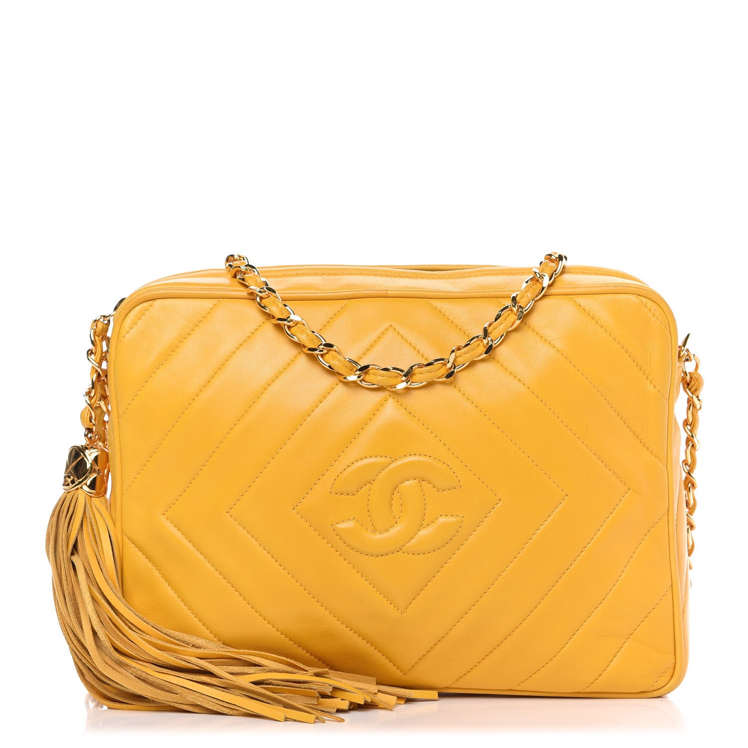 Chanel Lambskin Chevron Tassel Camera Case Yellow 1 of 11