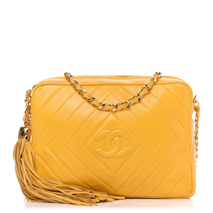 Chanel Lambskin Chevron Tassel Camera Case Yellow 1 of 11