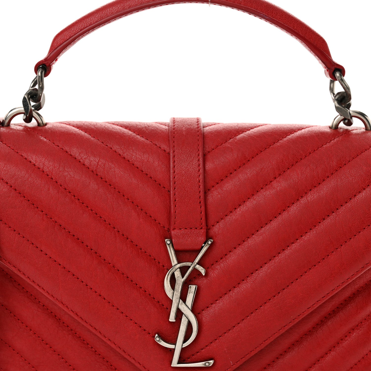 Saint Laurent Sheepskin Matelasse Chevron Monogram Medium College Bag Rouge 8 of 16