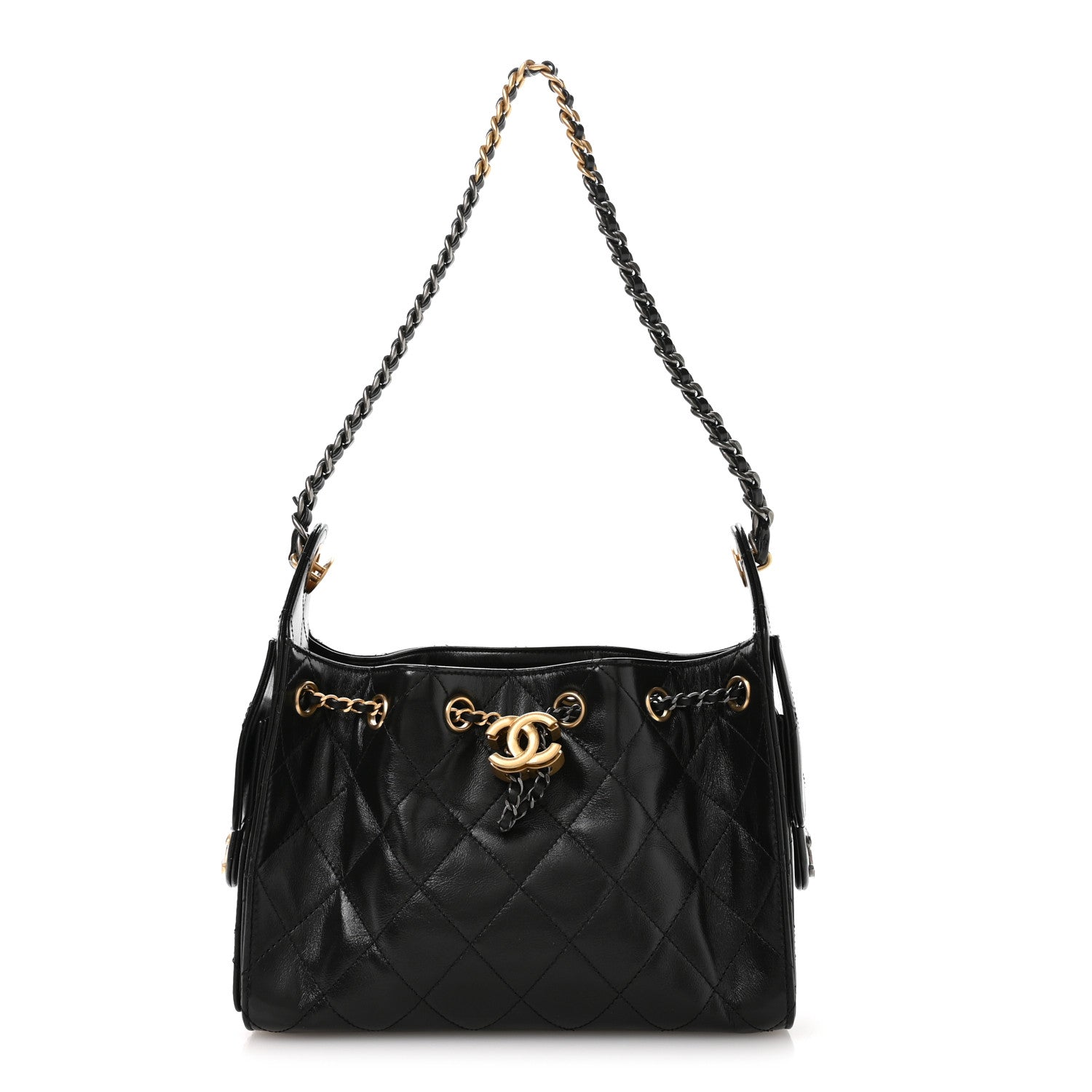 Chanel Shiny Crumpled Calfskin Quilted Mini Chanel 25 Handbag Black 1 of 11