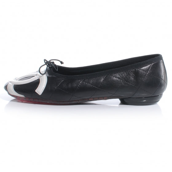 Leather Quilted Cambon CC Ballet Flats 9.5 Black