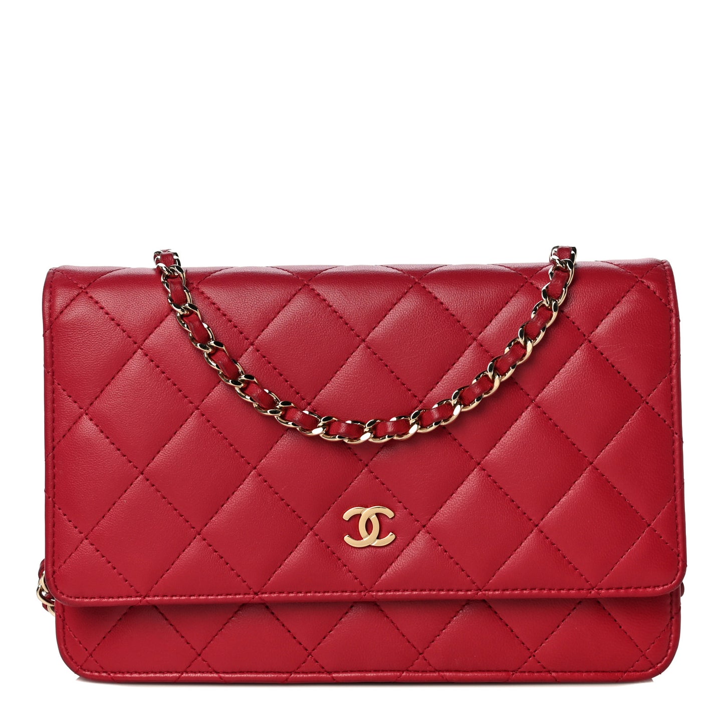 Lambskin Quilted Wallet on Chain WOC Red