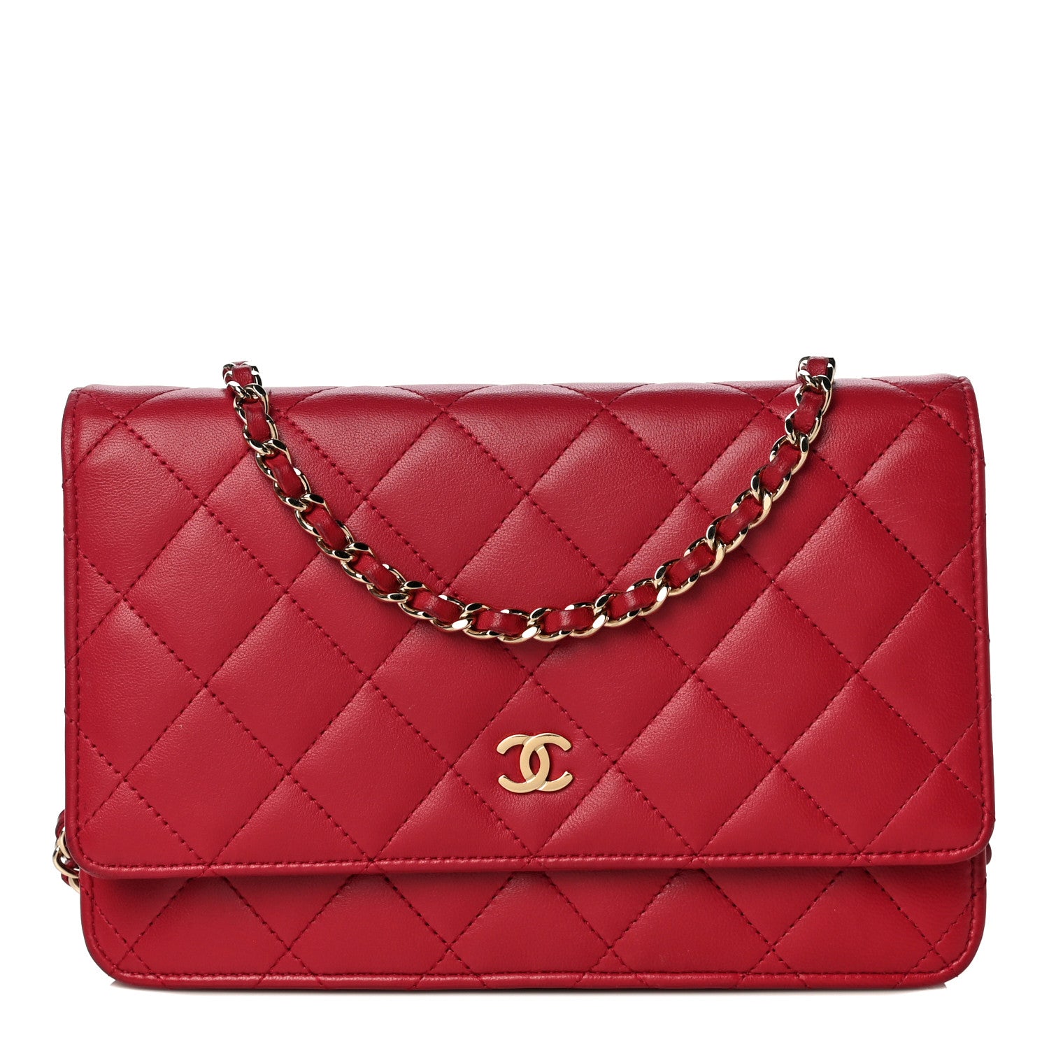 Chanel Lambskin Quilted Wallet on Chain WOC Red 1 of 19