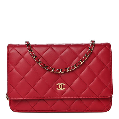 Chanel Lambskin Quilted Wallet on Chain WOC Red 1 of 19