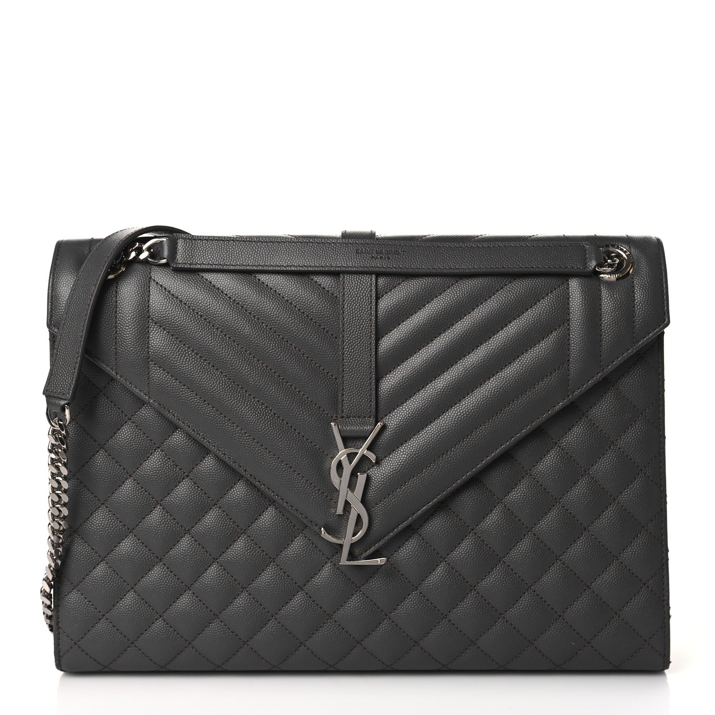 Grain De Poudre Textured Mixed Matelasse Large Triquilt Monogram Satchel Earth