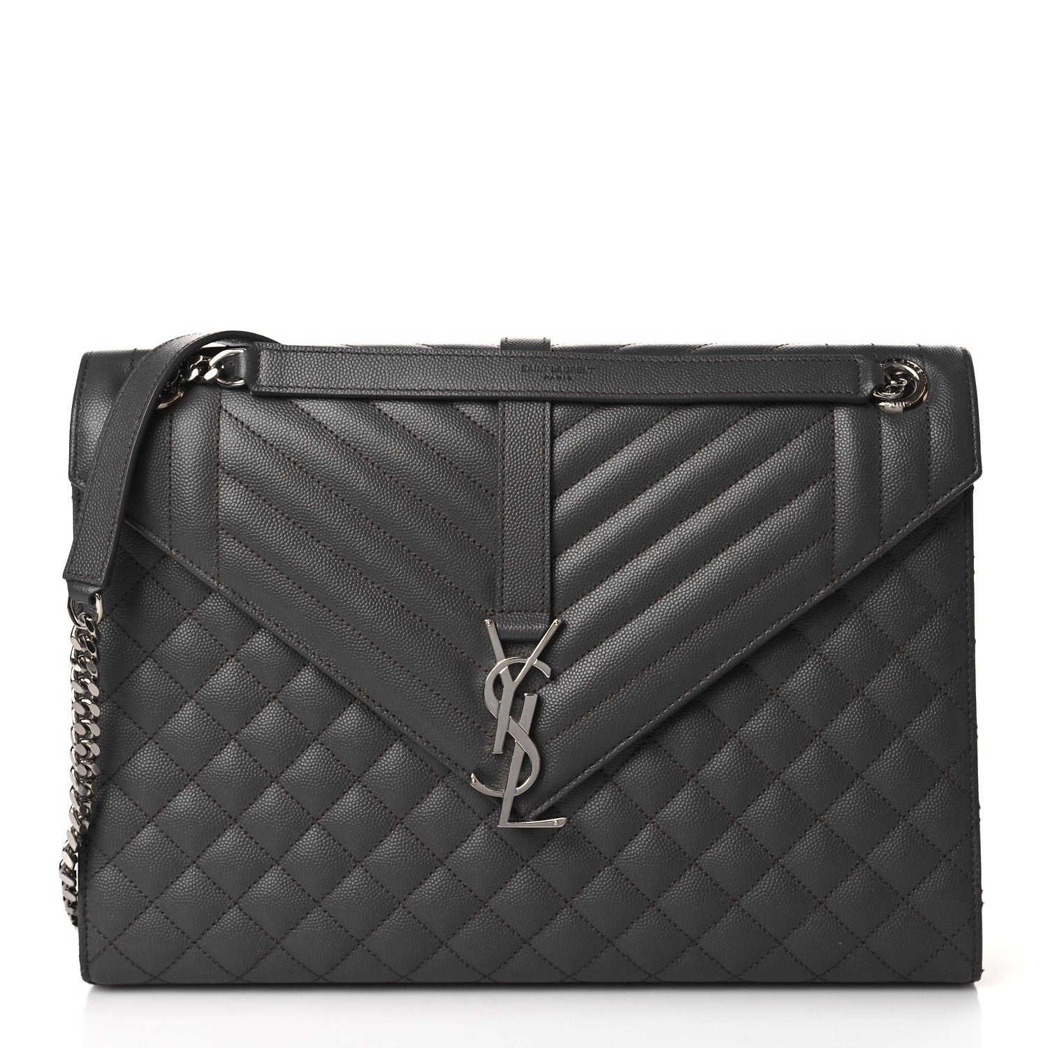 Saint Laurent Grain De Poudre Textured Mixed Matelasse Large Triquilt Monogram Satchel Earth 1 of 8