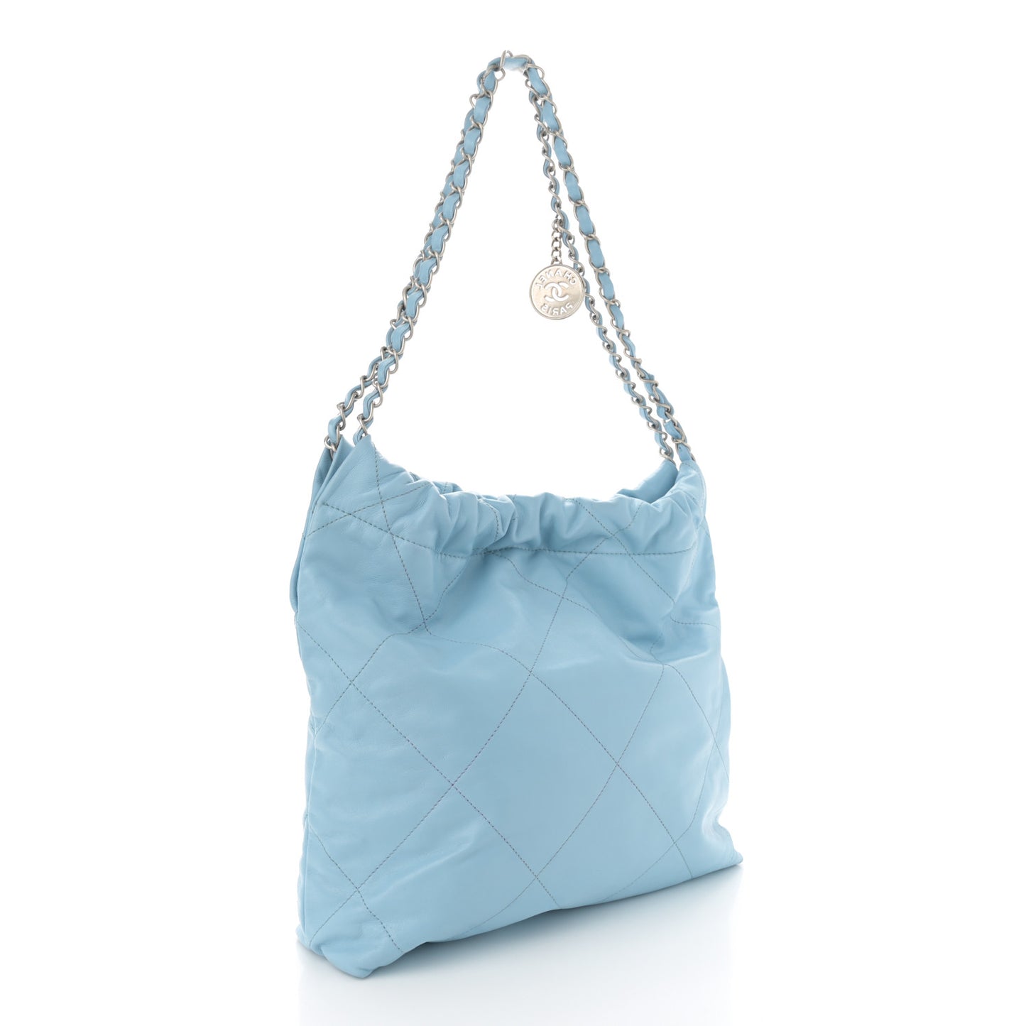 Shiny Calfskin Quilted Small Chanel 22 Light Blue