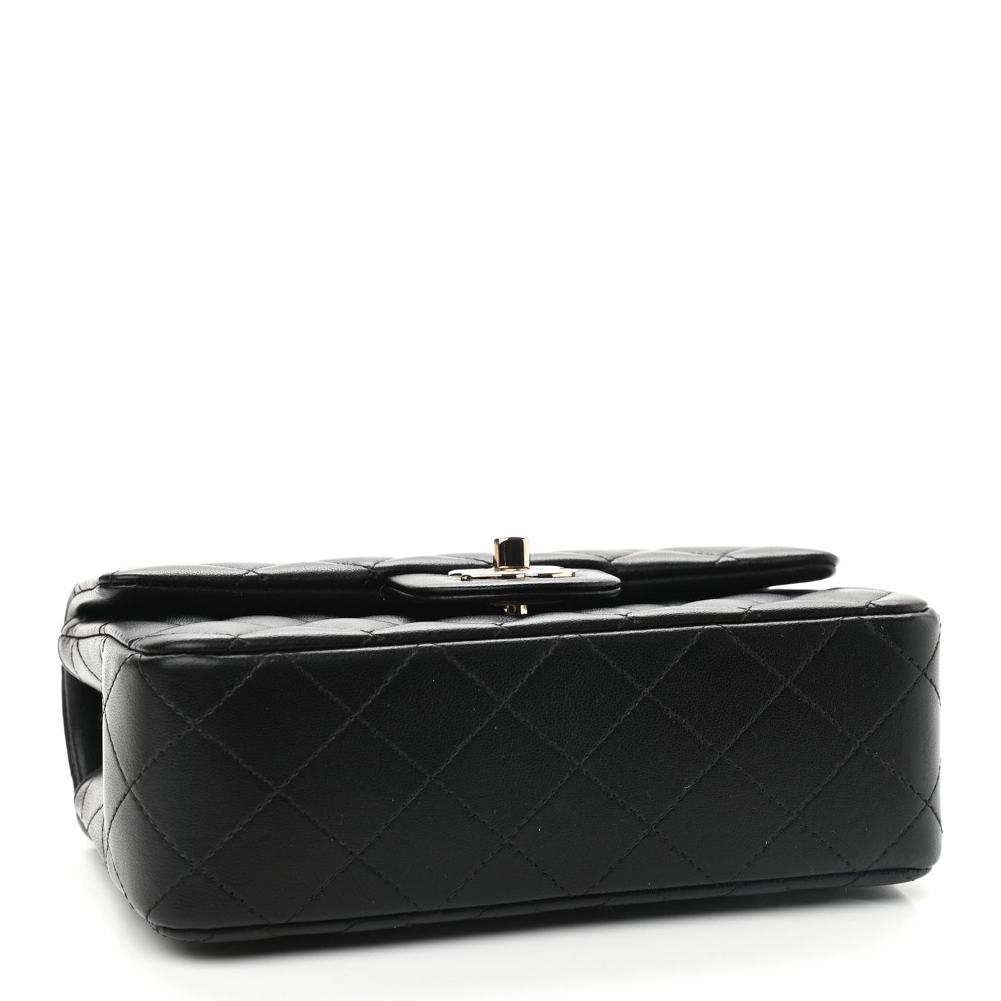 Lambskin Quilted Mini Top Handle Rectangular Flap Black