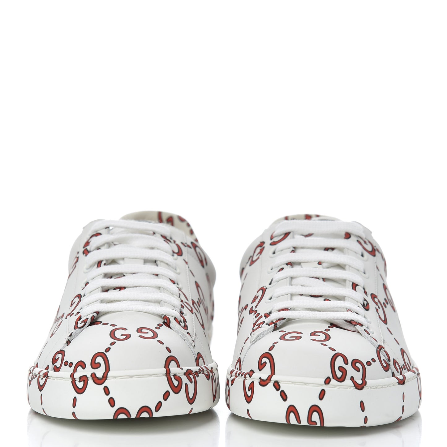 Calfskin GucciGhost Print Mens Ace Sneakers 7 White Hibiscus Red