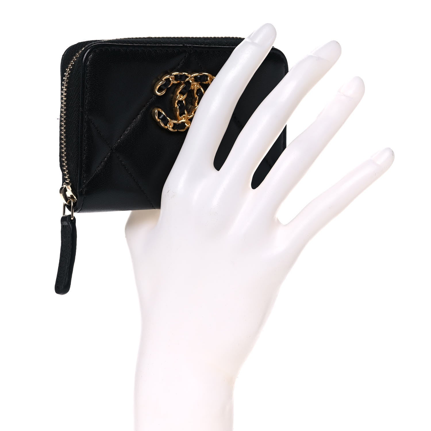 Chanel Lambskin Quilted Chanel 19 Zip Around Coin Purse Wallet Black 2 of 12