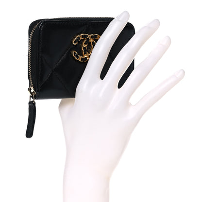 Chanel Lambskin Quilted Chanel 19 Zip Around Coin Purse Wallet Black 2 of 12