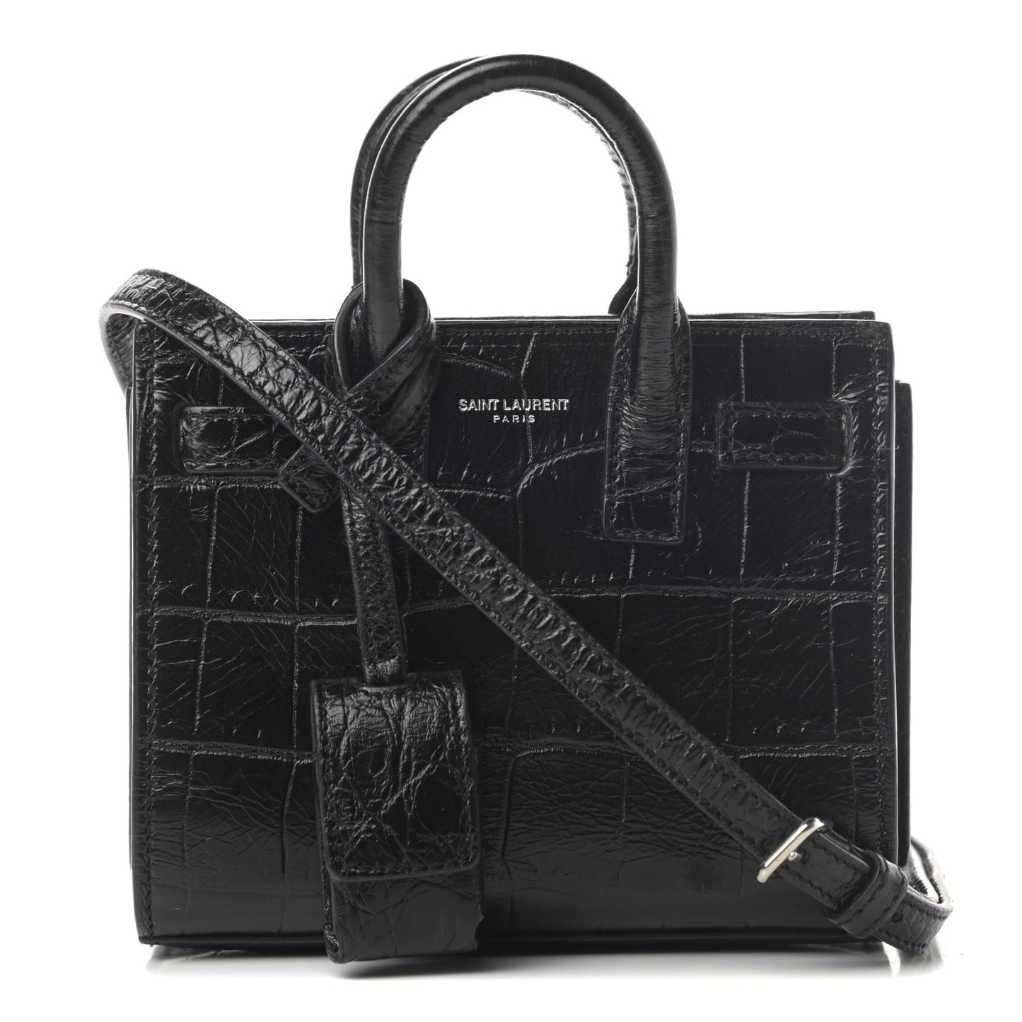 Calfskin Crocodile Embossed Toy Sac De Jour Black