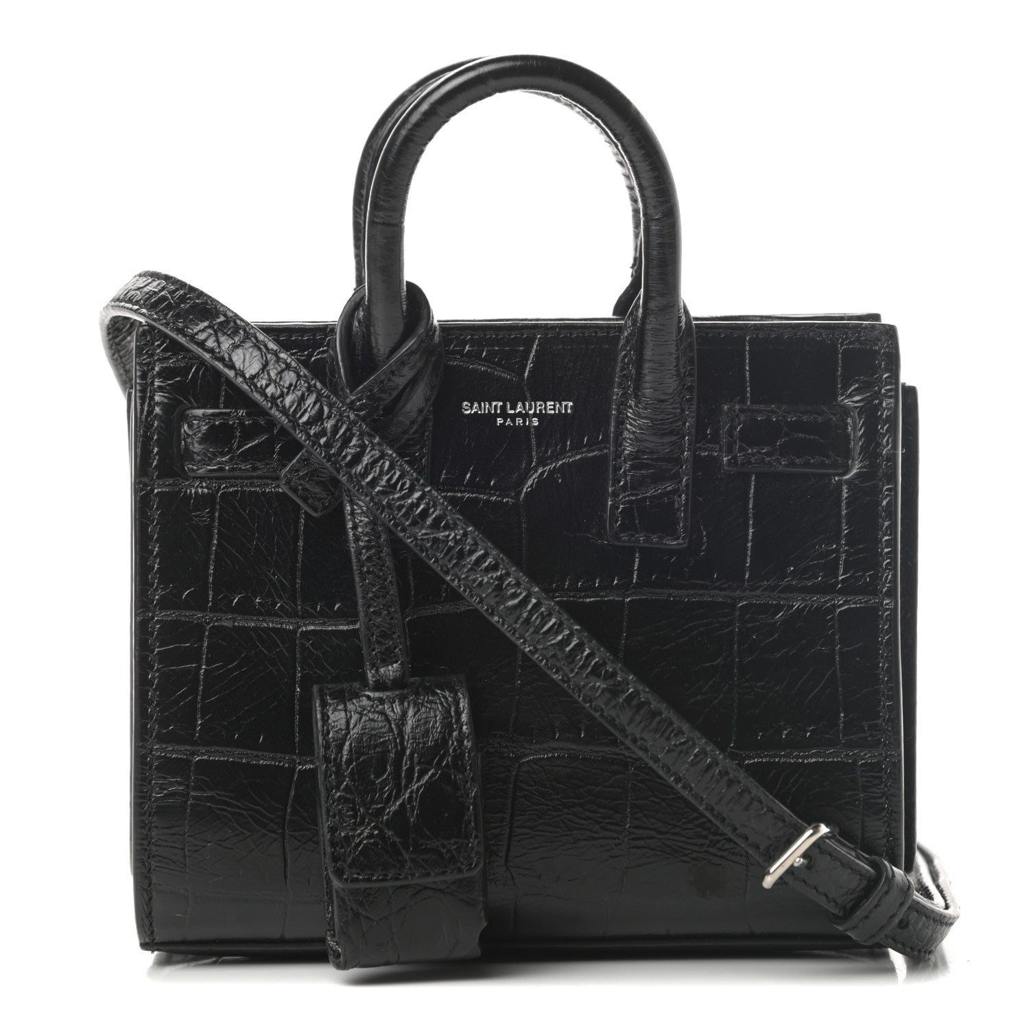 Saint Laurent Calfskin Crocodile Embossed Toy Sac De Jour Black 1 of 11