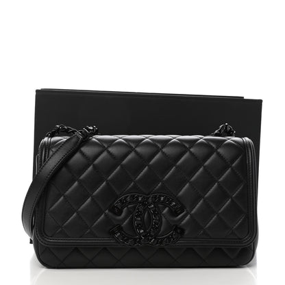 Chanel Calfskin Quilted Medium CC Filigree Flap Black 10 of 10