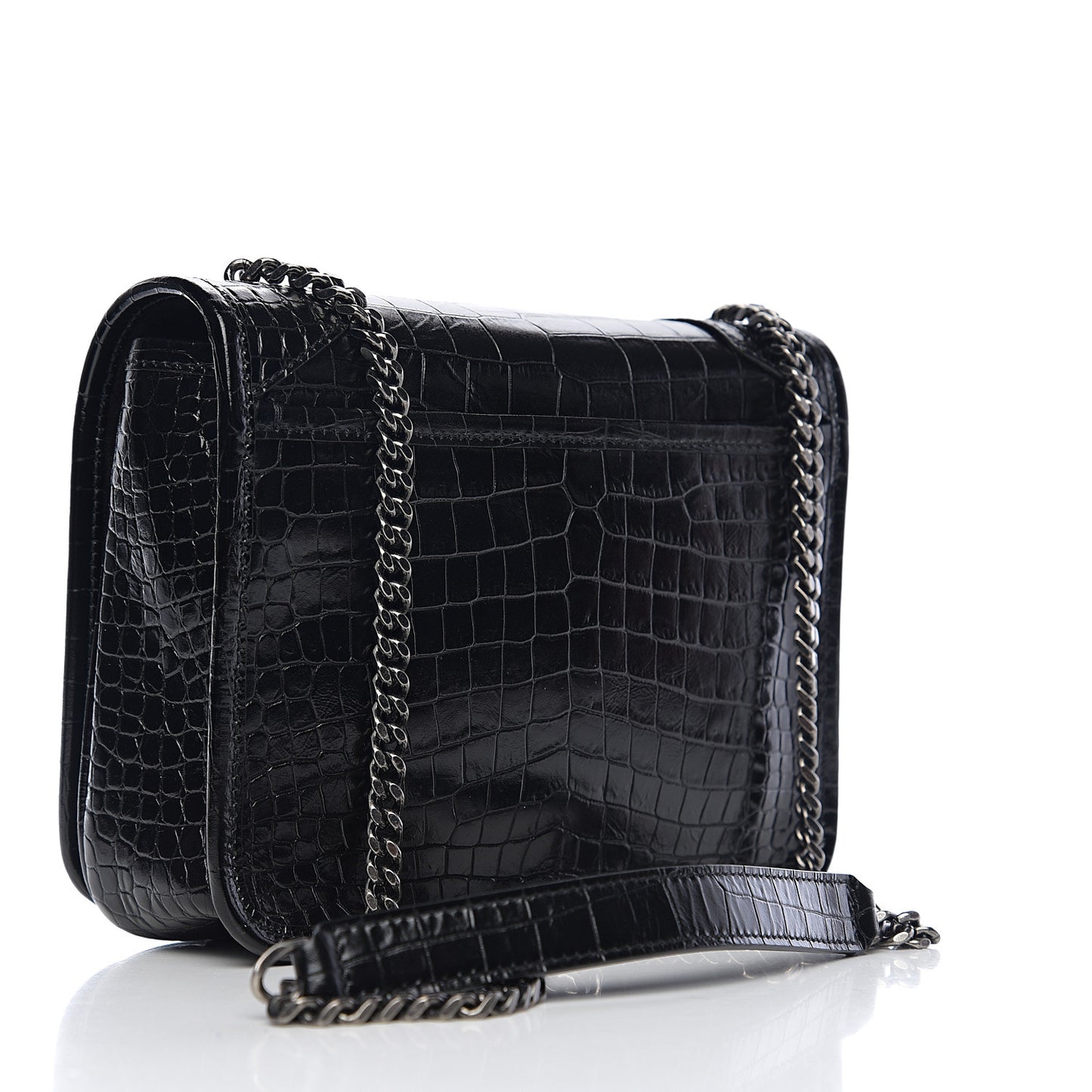 Crocodile Embossed Lambskin Matelasse Monogram Niki Chain Wallet Black