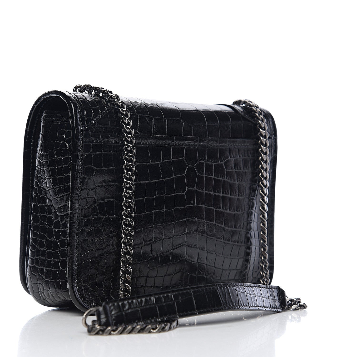 Saint Laurent Crocodile Embossed Lambskin Matelasse Monogram Niki Chain Wallet Black 2 of 9