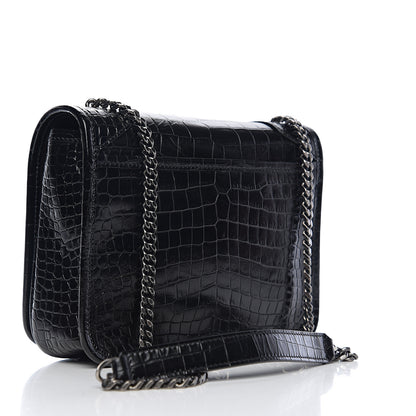 Saint Laurent Crocodile Embossed Lambskin Matelasse Monogram Niki Chain Wallet Black 2 of 9