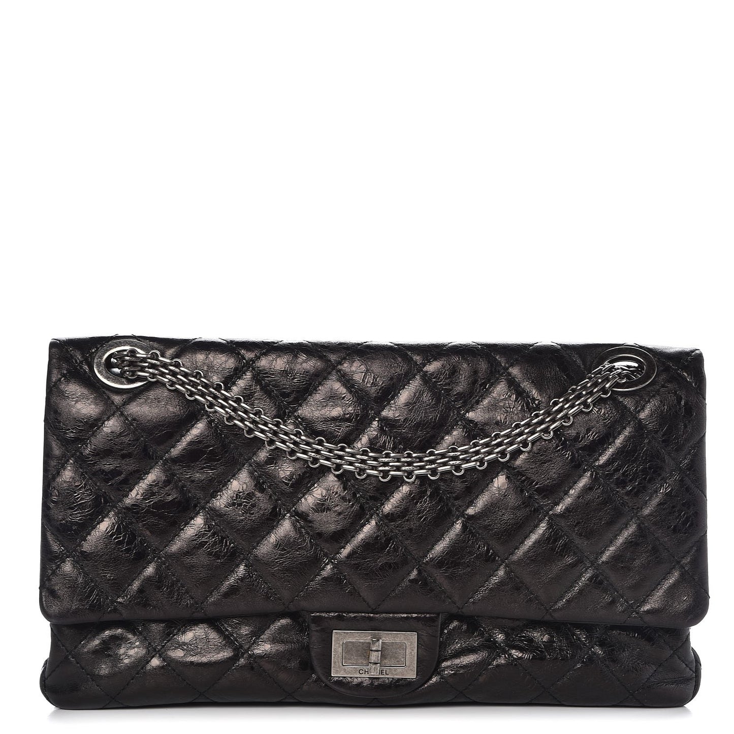 Metallic Aged Calfskin Quilted 2.55 Reissue 228 Flap Black