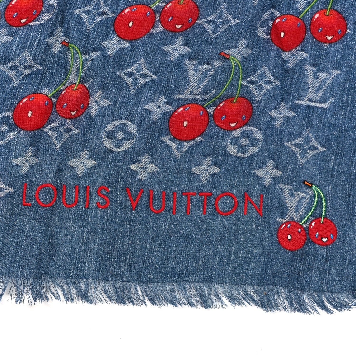 Louis Vuitton LV X TM Wool Monogram Cerise Shawl Denim Blue