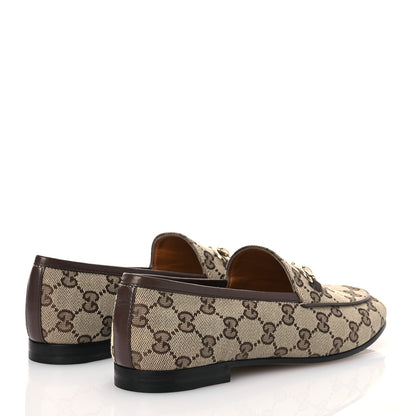 Gucci Canvas GG Monogram Horsebit Womens Jordaan Loafers 37.5 Beige Ebony New Acero 4 of 13