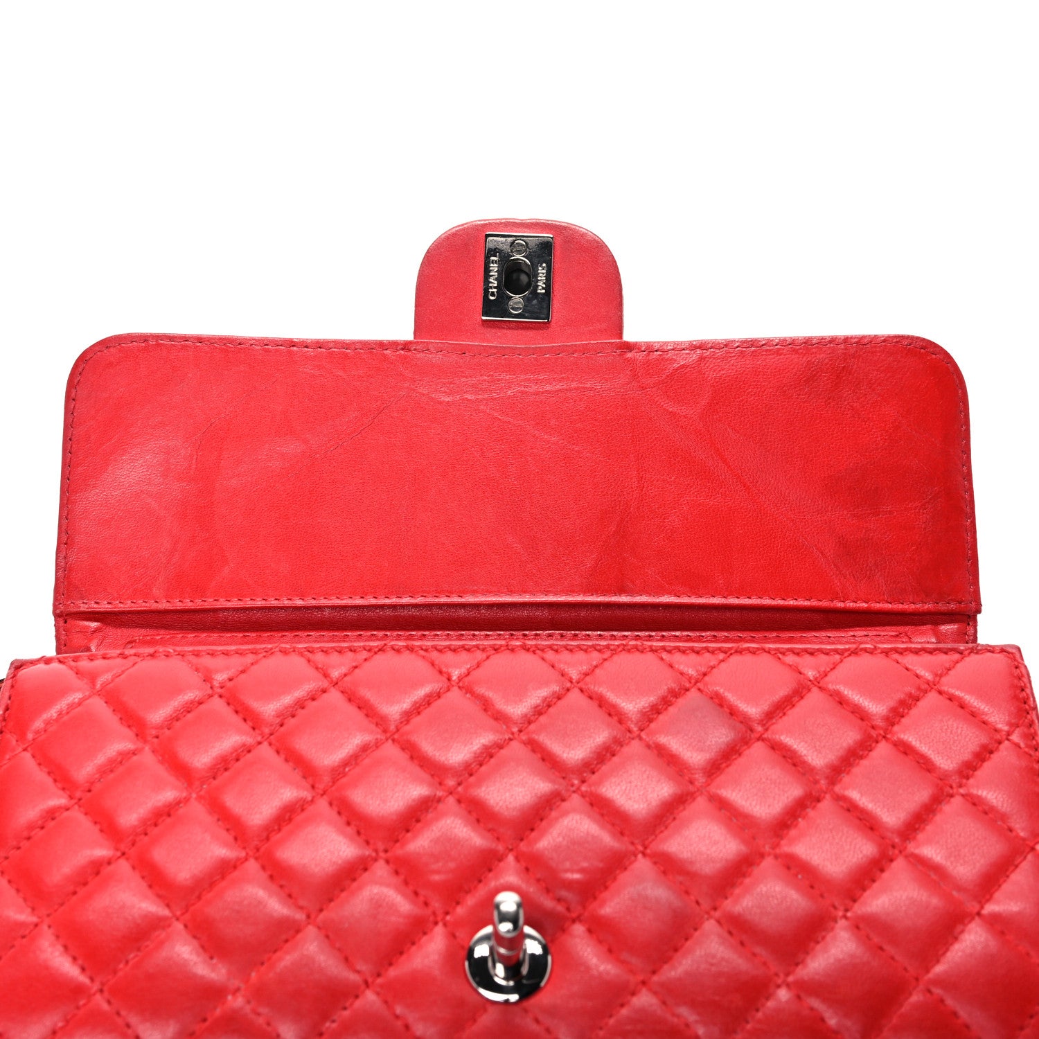 Chanel Lambskin Quilted East West Flap Clutch Red 10 of 16