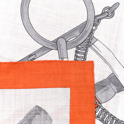 Hermes Cashmere Silk Eperon D'Or Shawl 140 Orange Gris Chine 3 of 6