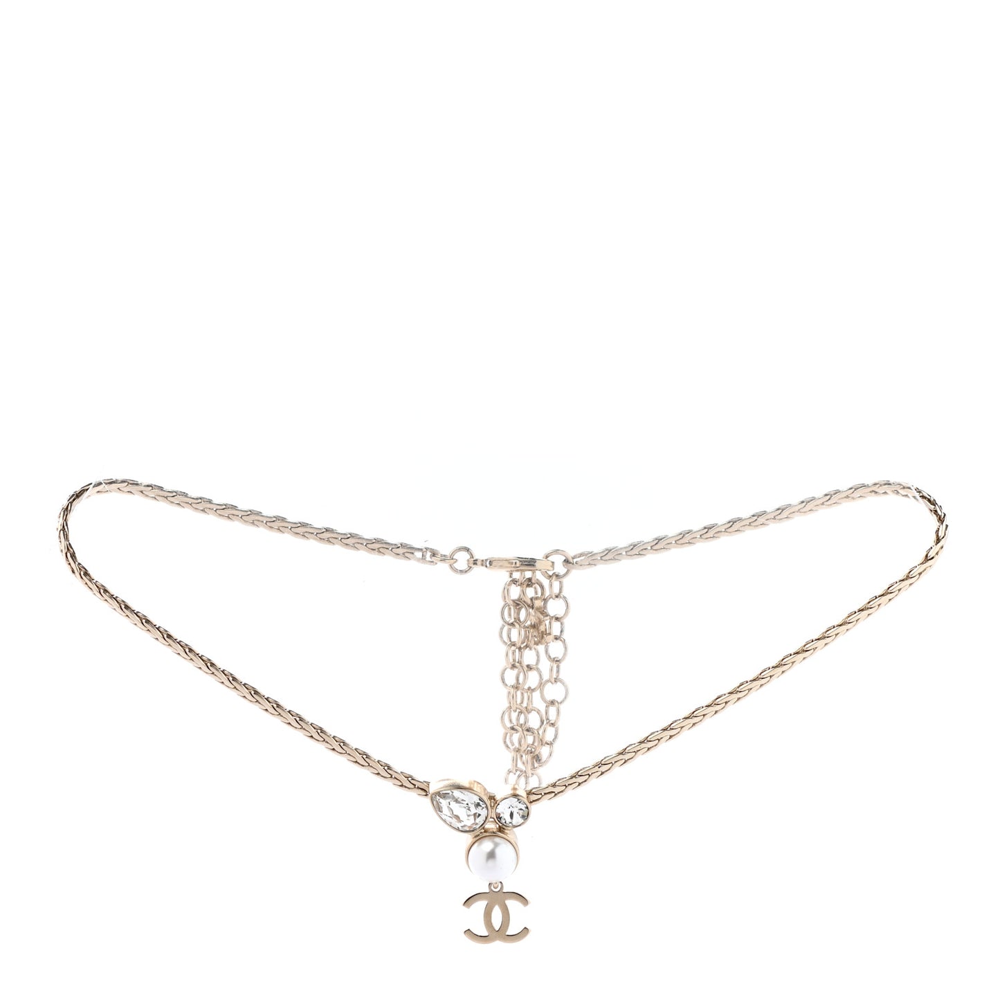 Pearl Crystal CC Teardrop Braided Necklace Gold
