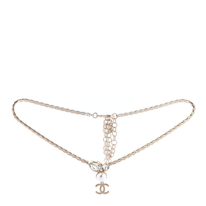Chanel Pearl Crystal CC Teardrop Braided Necklace Gold 3 of 8