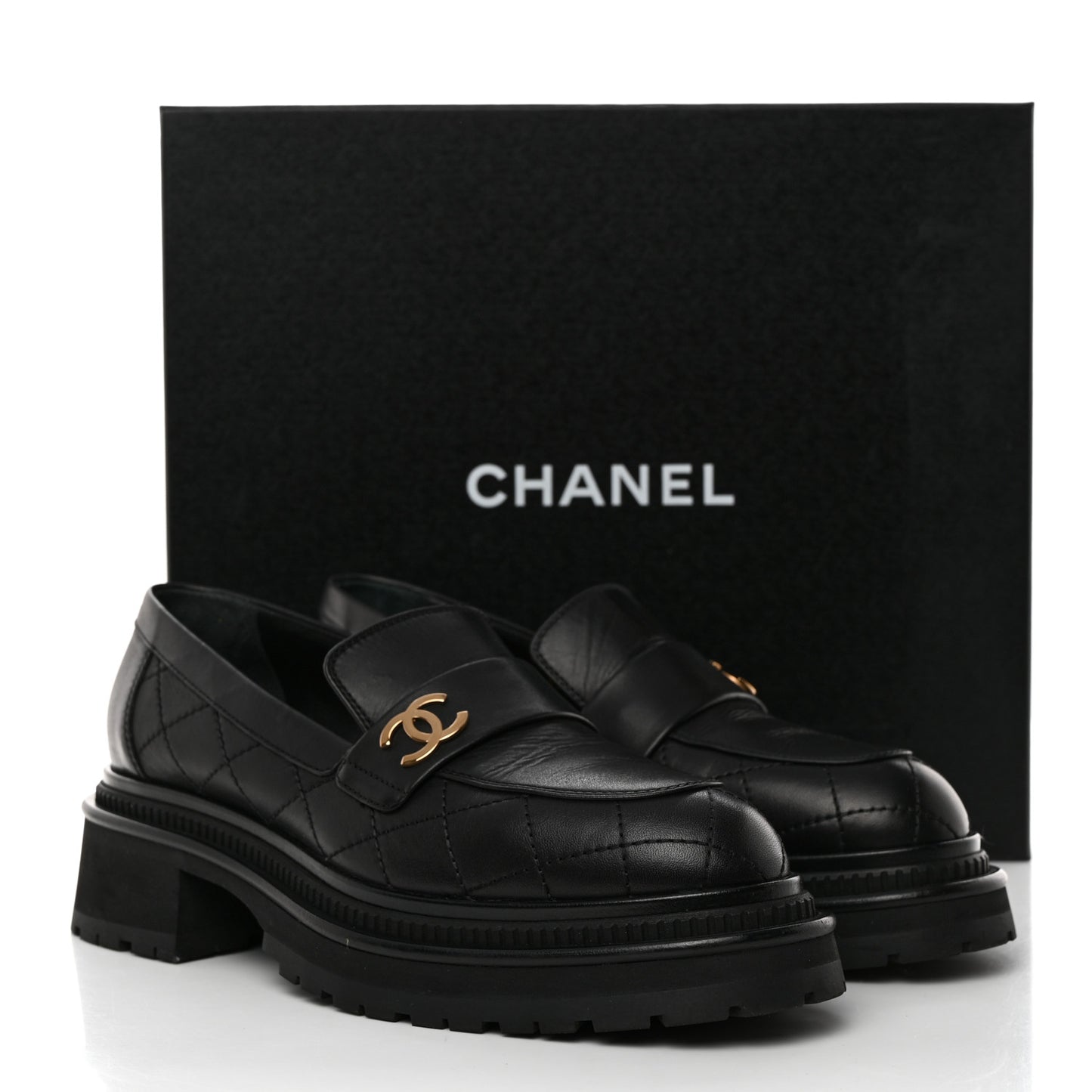 Calfskin Quilted CC Mocassin Loafers 39 Black