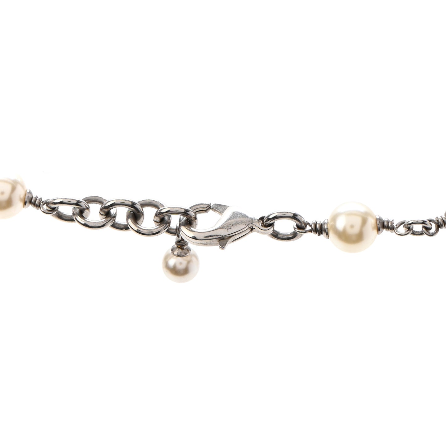 Crystal Pearl CC Long Necklace Silver