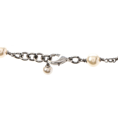 Chanel Crystal Pearl CC Long Necklace Silver 4 of 5