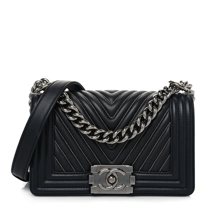 Chanel Calfskin Chain Chevron Small Boy Flap Black 1 of 10