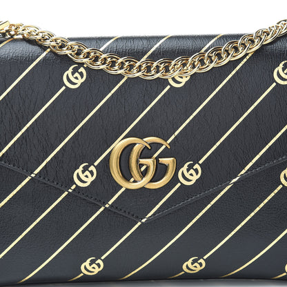 Gucci Calfskin Diagonal GG Medium Thiara Double Envelope Shoulder Bag Black White 10 of 12
