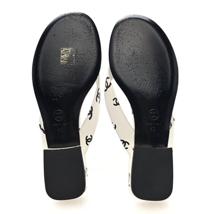 Chanel Lambskin Printed CC Thong Sandals 40 White Black 6 of 9
