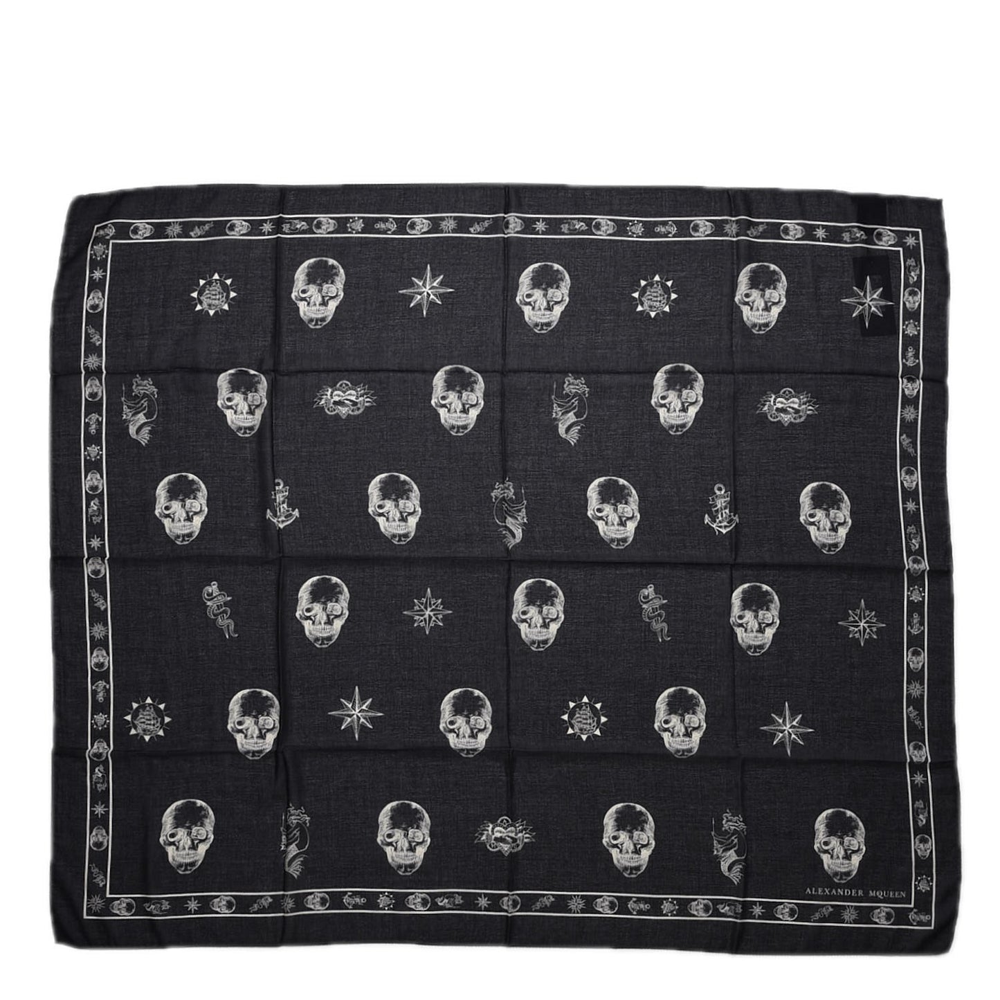 Cotton Modal Large Skull Tattoo Scarf Black Ivory