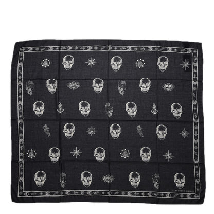 Alexander McQueen Cotton Modal Large Skull Tattoo Scarf Black Ivory 1 of 6