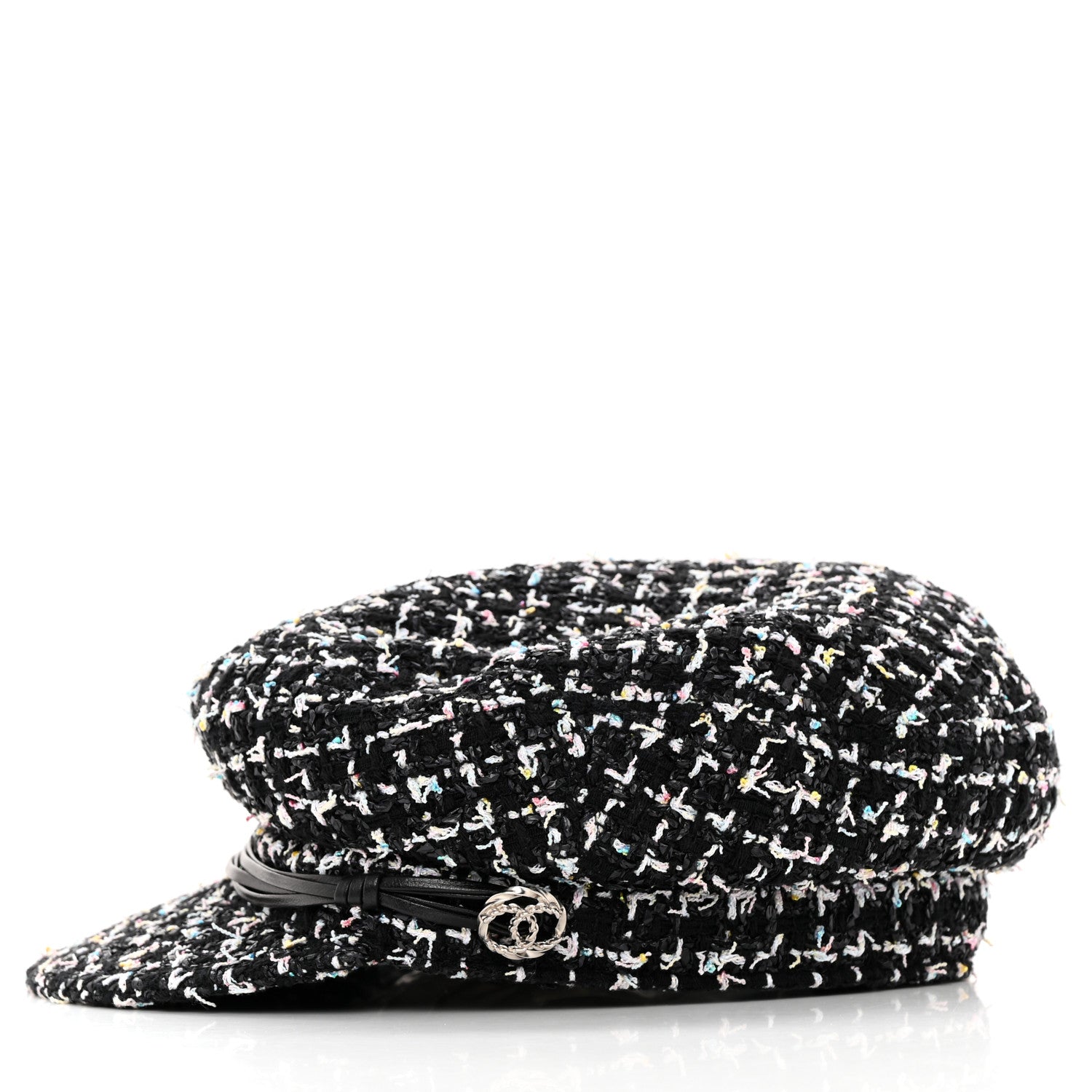 Chanel Metallic Tweed Lambskin CC Cap Black White 4 of 11