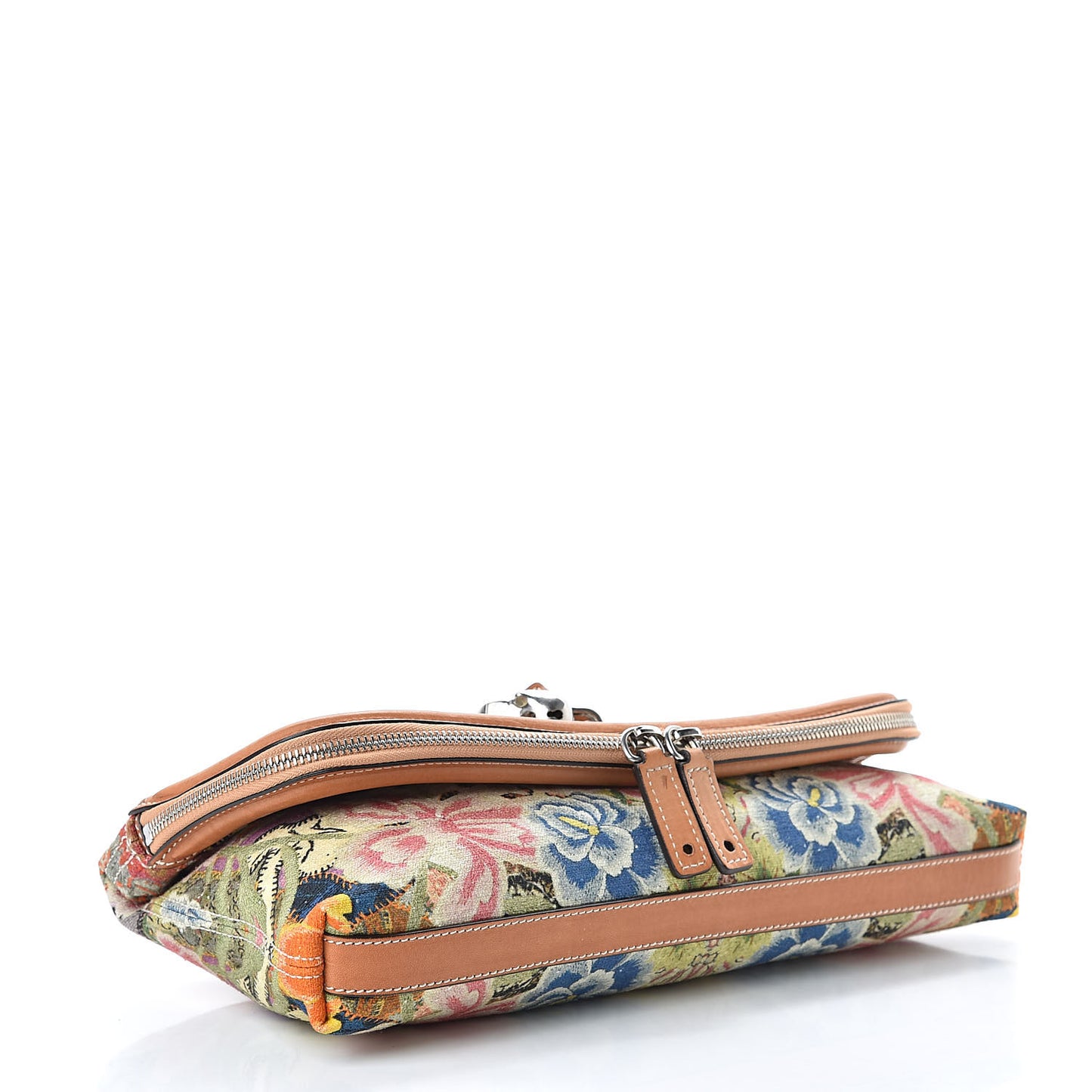Canvas Floral Printed Padlock Skull Clutch Multicolor