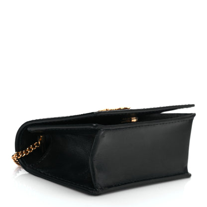 Versace Coated Canvas La Greca Signature Print Virtus Mini Chain Bag Black Caramel 3 of 7