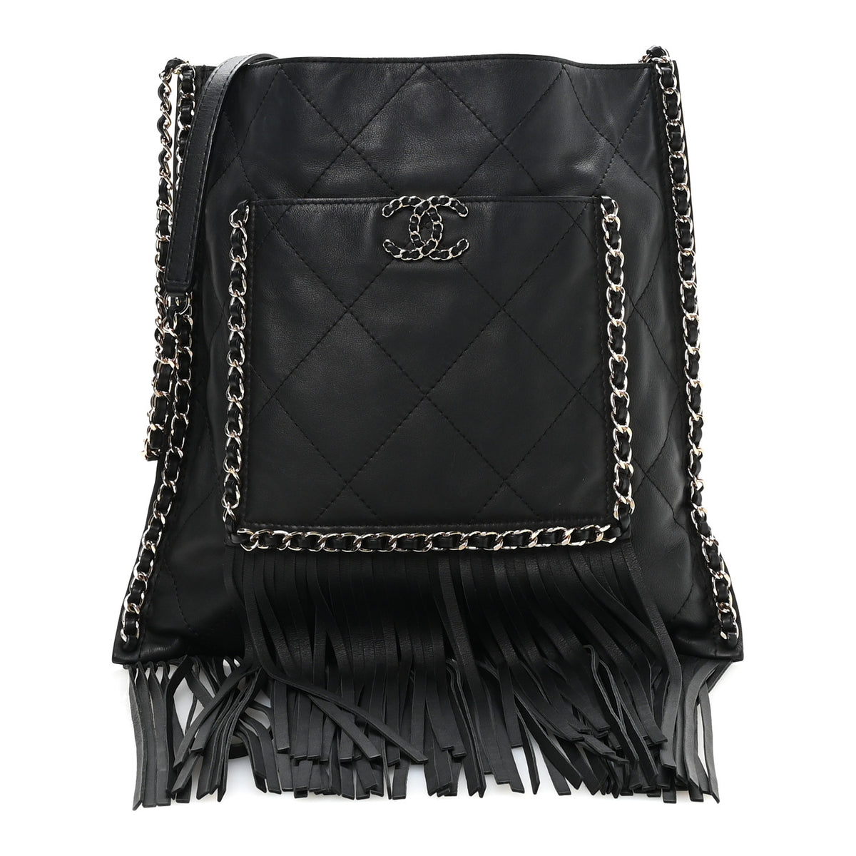 Chanel Calfskin Quilted Fringe Small Shopping Bag Black 1 of 9
