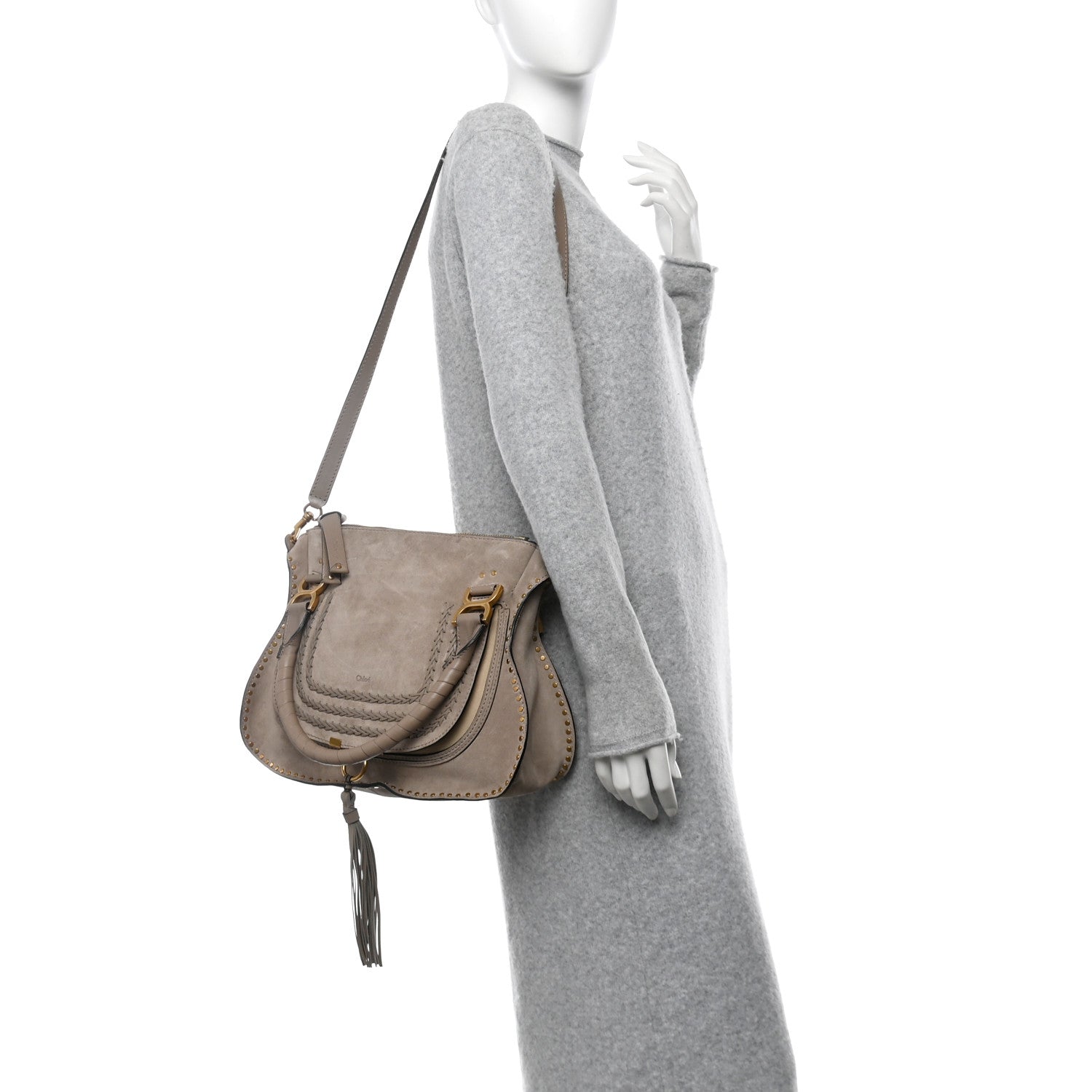 Chloe Suede Calfskin Braided Medium Marcie Satchel Motty Grey 3 of 13