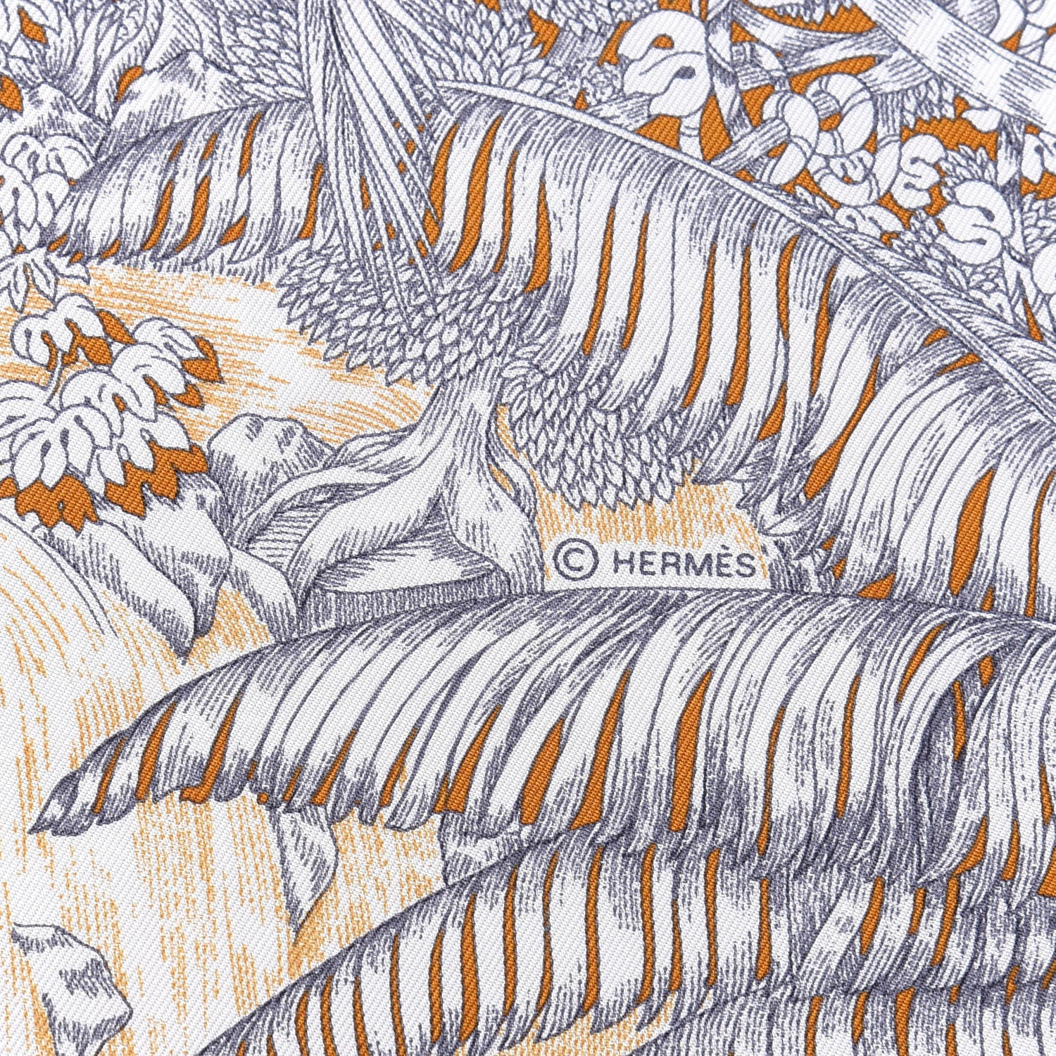Hermes Silk Faubourg Tropical Scarf 90 Sepia White Caramel 4 of 4