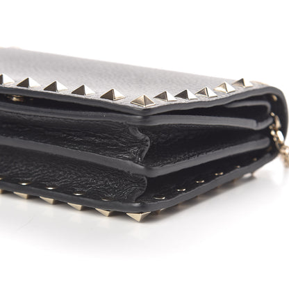 Valentino Garavani Pebbled Calfskin Rockstud Wallet on Chain Black 9 of 9