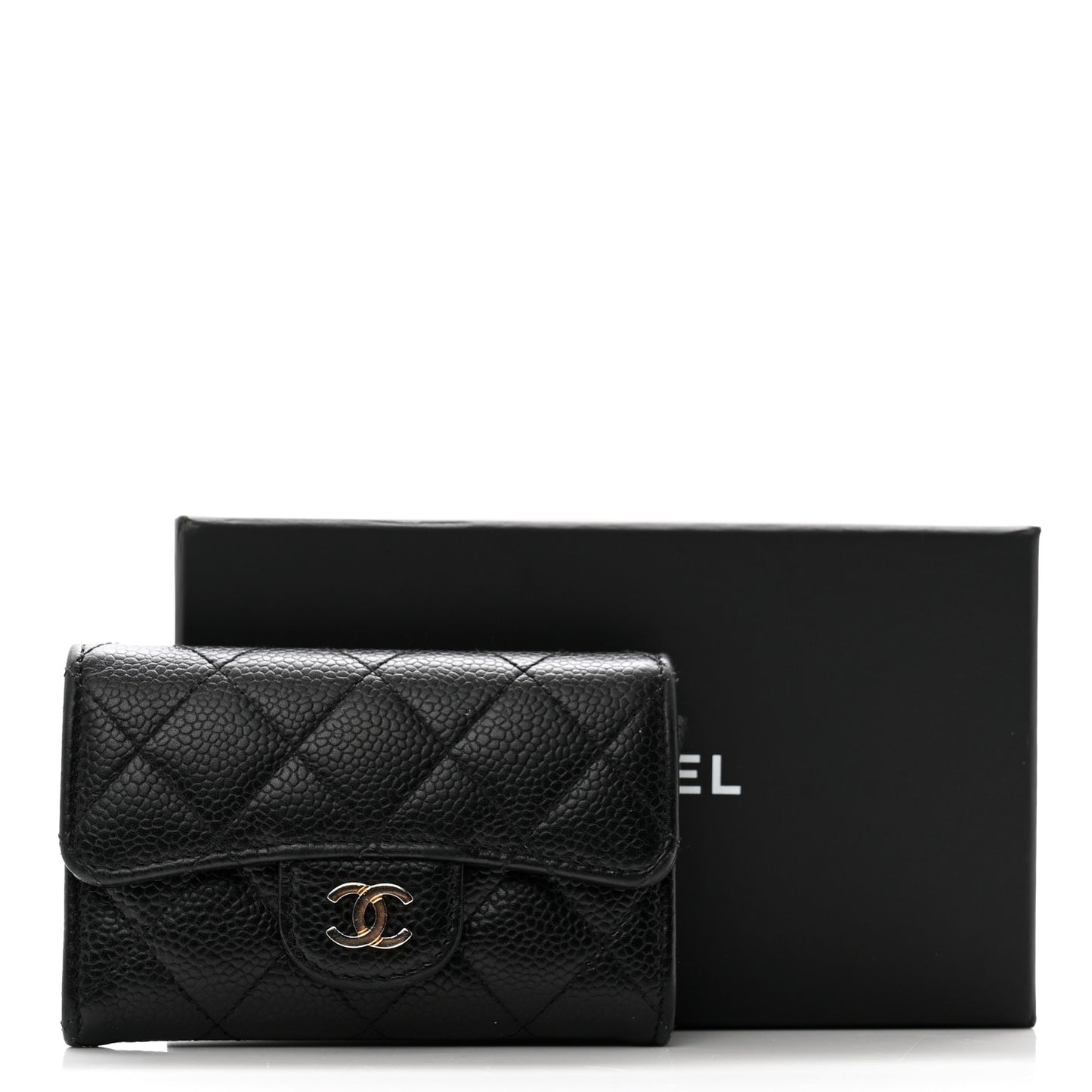 Caviar Quilted Flap Card Holder Wallet Black