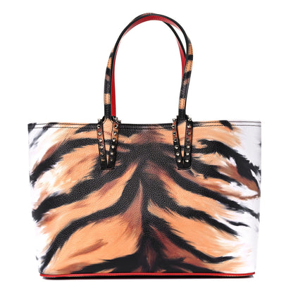 Christian Louboutin Calfskin Bengal Print Spikes East West Cabata Tote Brown 3 of 12