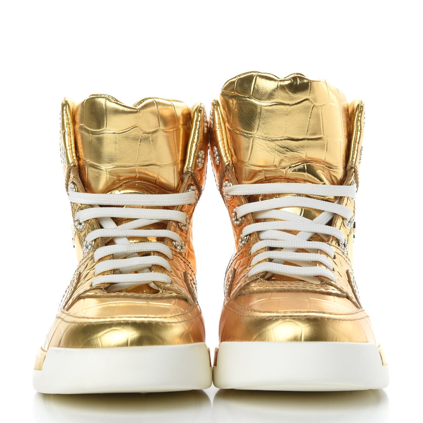 Metallic Calfskin Crocodile Embossed Cocodile High Top Sneakers 37 Gold