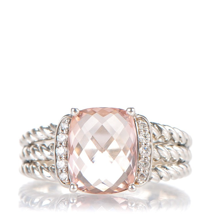 David Yurman Sterling Silver Diamond Morganite 10mm Petite Wheaton Ring 54 7 1 of 6