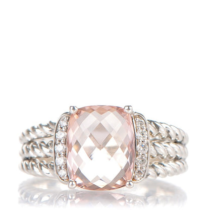 David Yurman Sterling Silver Diamond Morganite 10mm Petite Wheaton Ring 54 7 1 of 6